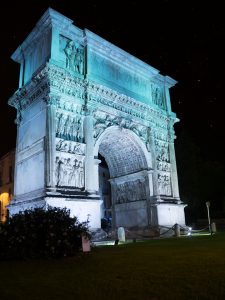 The Arch of Trajan in the night in Benevento (Italy)