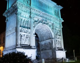 The Arch of Trajan in the night in Benevento (Italy)